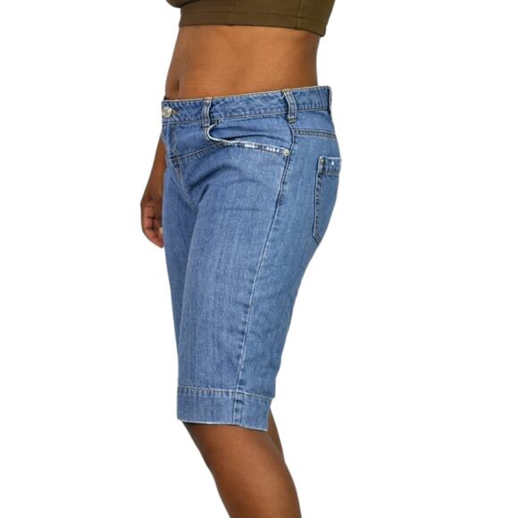 Vintage London Jean Short Blue Denim Longline Low Rise Y2K Cotton Bermuda Jort 4 - Picture 6 of 15